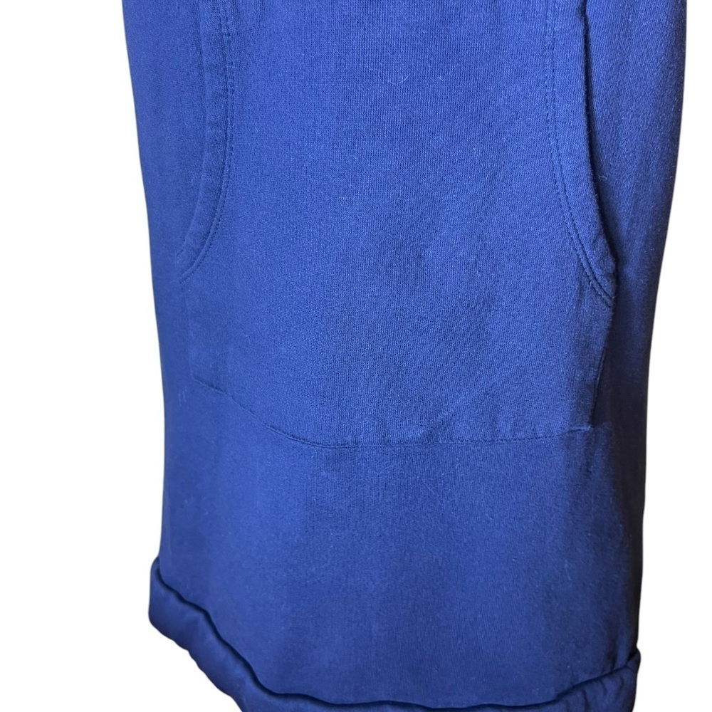 Navy Blue Hoodie Dress with Striped Sleeves - Picture 3 of 8